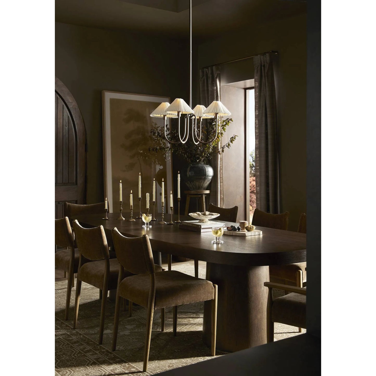 012 SI-2519331 | Lifestyle | Valen Dining Table by Four Hands in rustic brown oak veneer. Made from oak veneer in a traditional style.