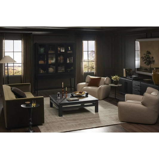 Adolfo Media Console by Four Hands in modern black ash, modern black ash solid. Made from ash veneer, solid ash in a transitional style.