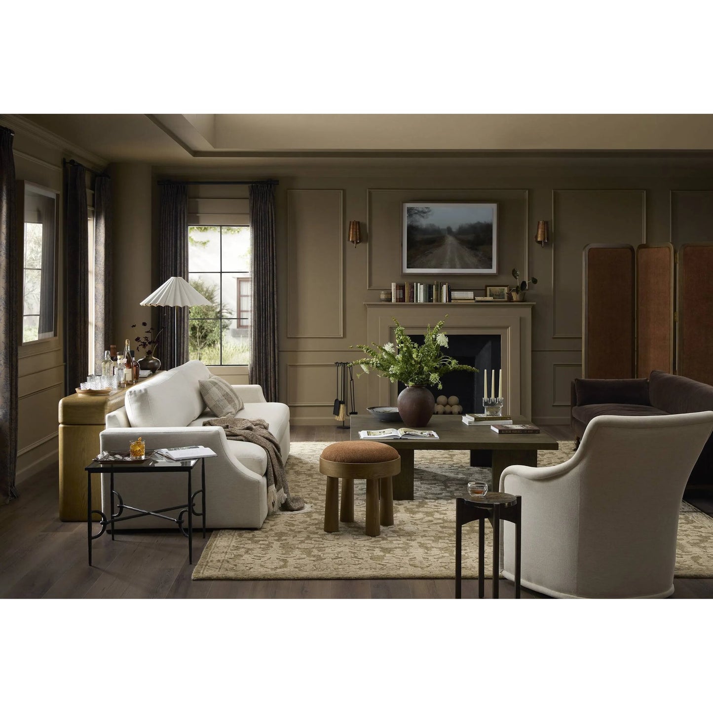 012 SI-2446512 | Lifestyle | Babylon End Table by Four Hands in tempered glass, hammered gunmetal. Made from tempered glass, iron in a modern style.