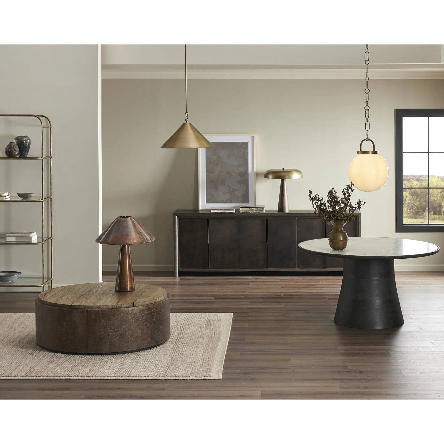 019 SI-2377030 | Lifestyle | Arlington 6 Door Sideboard by Four Hands in espresso oak veneer. Made from oak veneer in a traditional style.