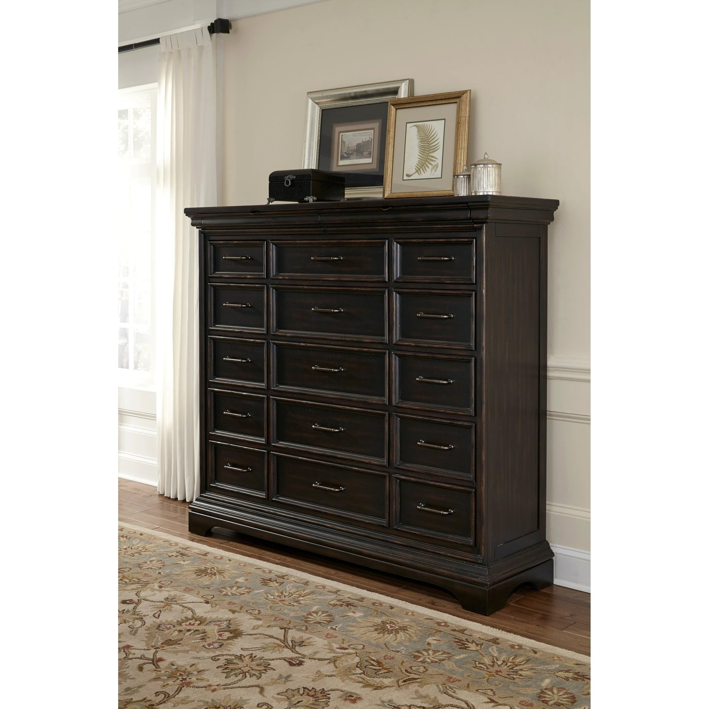 004 SI-2155452 | Lifestyle | Caldwell Master Chest by Pulaski Furniture in deep brown. Made from acacia veneers in a traditional style.