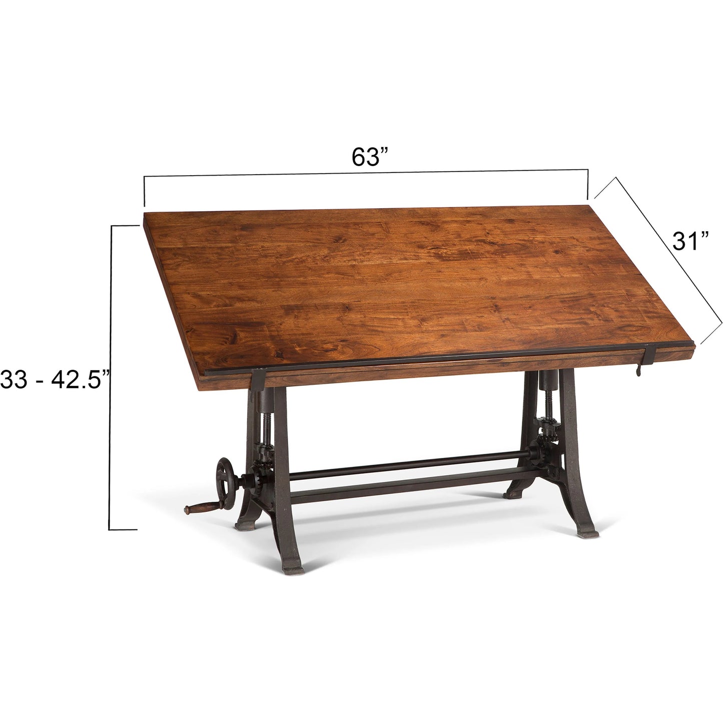 006 SR-876832 | Unknown | Artezia Adjustable Drafting Desk by World Interiors in brown and walnut, antique zinc. Made from acacia wood, iron in a modern style.