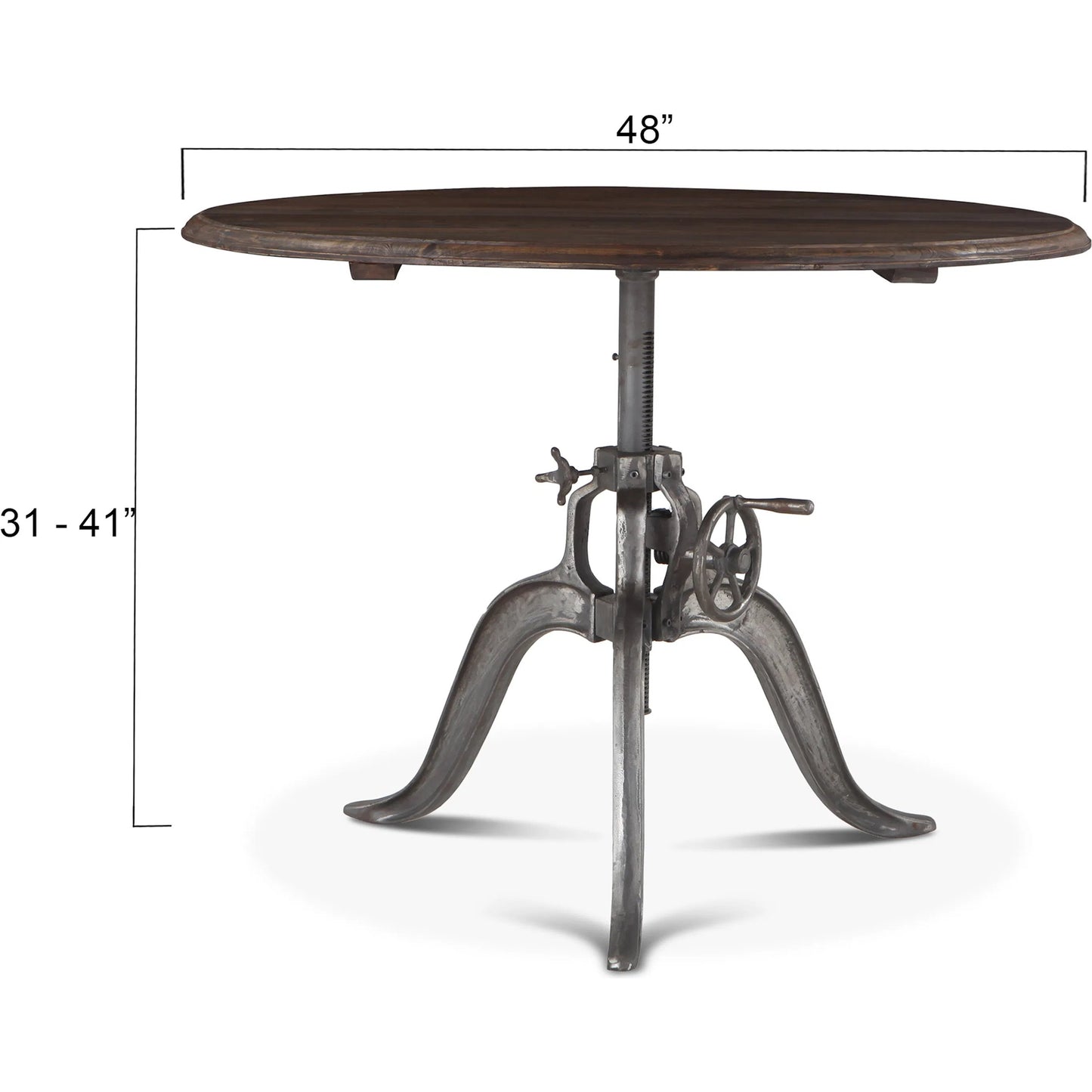 003 SR-876827 | Unknown | Artezia Adjustable Table by World Interiors in brown and weathered gray, gunmetal. Made from teak wood, iron in a rustic style.