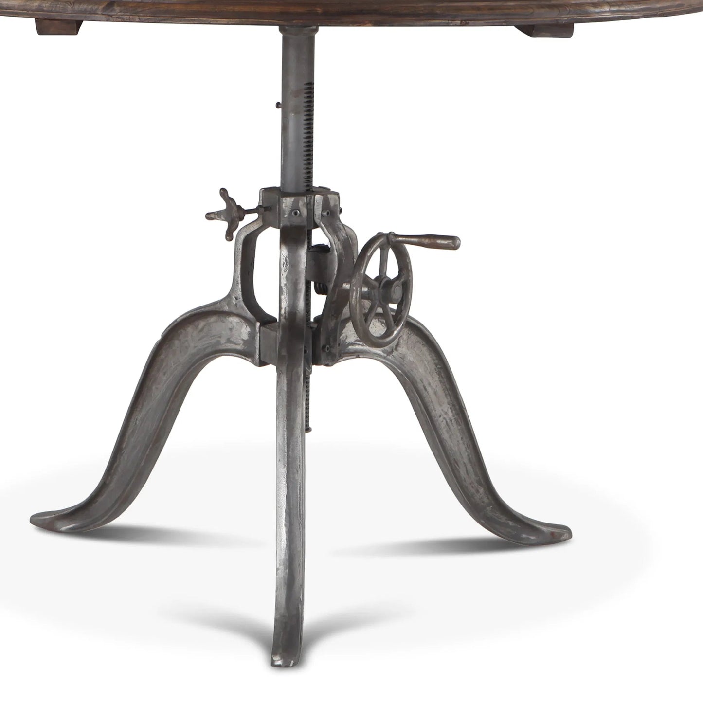 002 SR-876827 | Unknown | Artezia Adjustable Table by World Interiors in brown and weathered gray, gunmetal. Made from teak wood, iron in a rustic style.