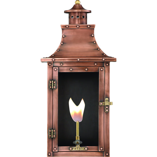 Royal Flat Gas Lantern by Primo Lighting in aged copper. Made from copper in a traditional style.