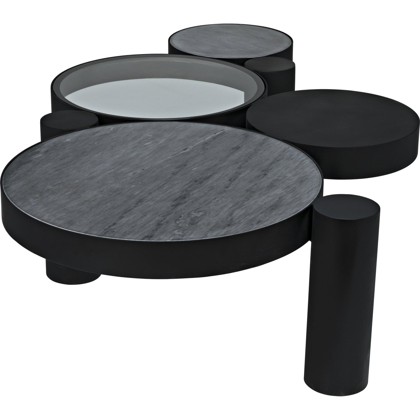 008 S-344245 | Closeup | Trypo Coffee Table by Noir in matte black. Made from metal, glass, marble in a modern style.