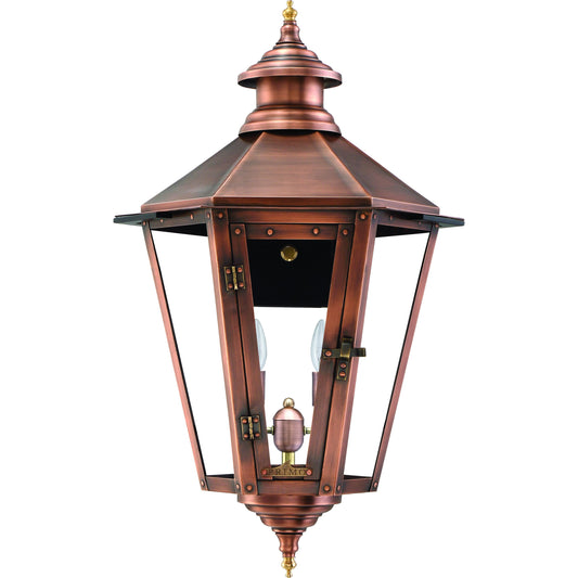Nottoway Electric Lantern by Primo Lighting in aged copper. Made from copper in a traditional style.