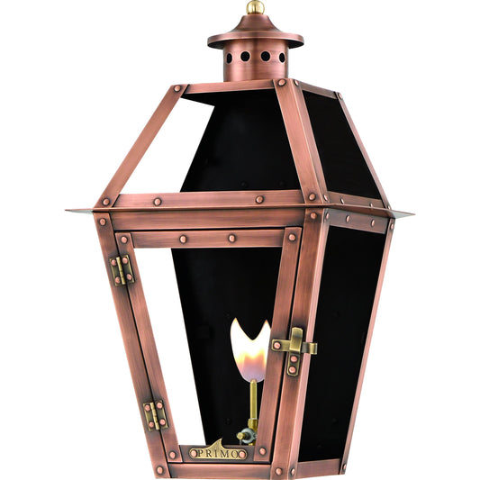 Orleans Flat Gas Lantern by Primo Lighting in aged copper. Made from copper in a traditional style.