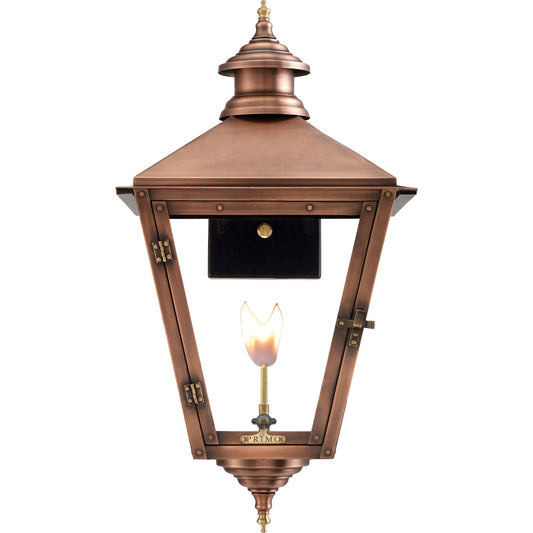 Savannah Gas Lantern by Primo Lighting in aged copper. Made from copper in a traditional style.
