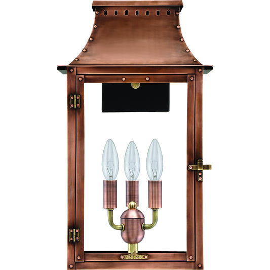 Breaux Bridge Electric Lantern by Primo Lighting in aged copper. Made from copper in a cottage & farmhouse style.