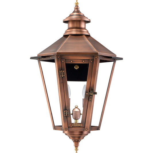 Nottoway Electric Lantern by Primo Lighting in aged copper. Made from copper in a traditional style.