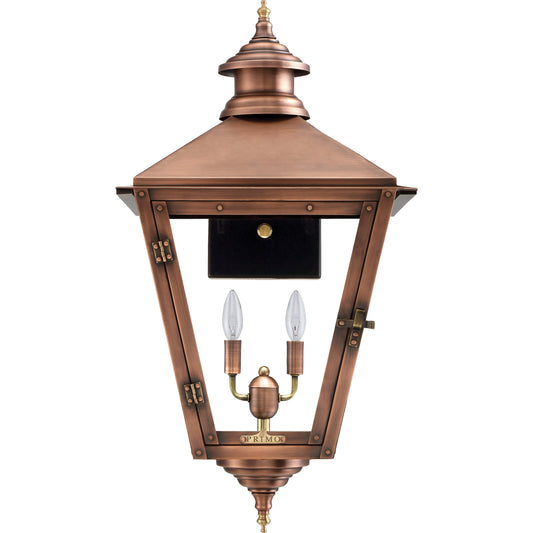 Savannah Electric Lantern by Primo Lighting in aged copper. Made from copper in a traditional style.