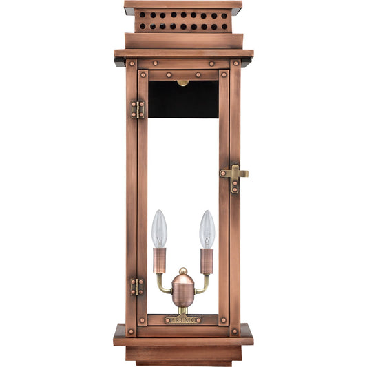 Nouveau Electric Lantern by Primo Lighting in aged copper. Made from copper in a traditional style.