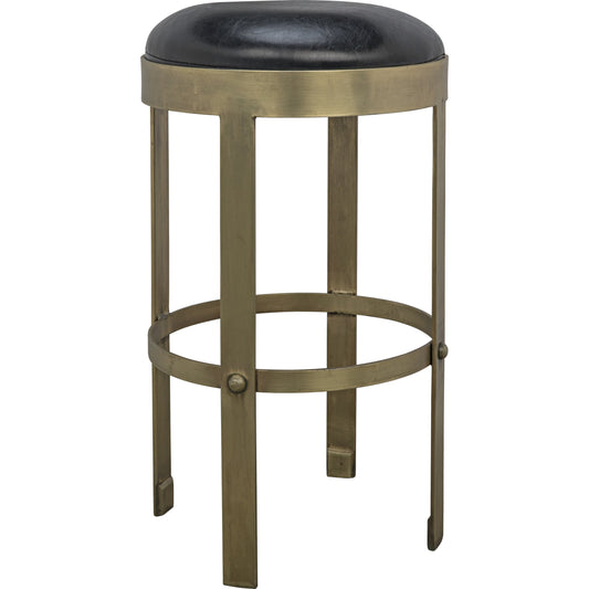 Prince Counter Stool with Leather by Noir in gold. Made from metal, leather in a modern style.