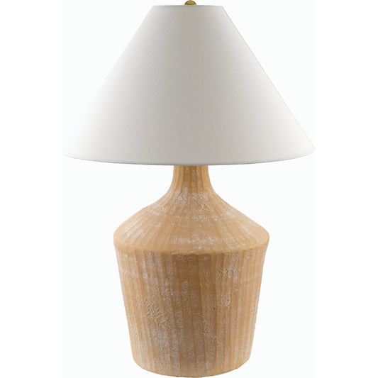 Fiori Accent Table Lamp - 535717 by Livabliss in body: brick, shade: white, finial: metallic - brass, harp: metallic - brass, cord: translucent and glazedplated. Made from ceramic, linen, polystyrene, iron in a modern style.