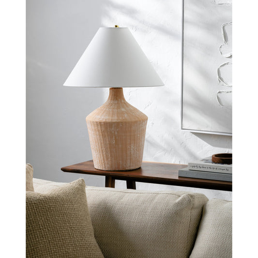 Fiori Accent Table Lamp - 535717 by Livabliss in body: brick, shade: white, finial: metallic - brass, harp: metallic - brass, cord: translucent and glazedplated. Made from ceramic, linen, polystyrene, iron in a modern style.