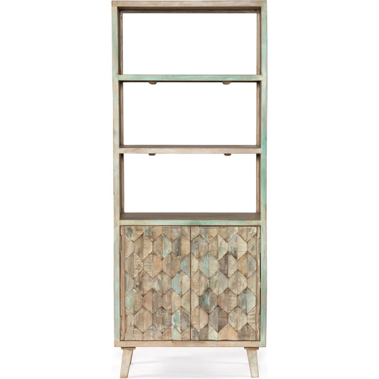 001 SI-2065545 | Primary Silo | Cordoba Reclaimed Bookcase by World Interiors in coastal mist. Made from reclaimed teak wood and iron in a modern style.