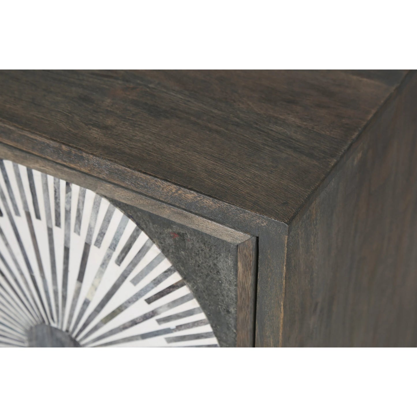 005 SI-2065576 | Closeup | Palm Desert Modern Bone Inlay Sideboard by World Interiors in grey wash and water based. Made from mango wood, iron, bone in a eclectic & global style.
