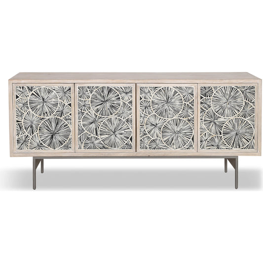 Palm Desert Modern Vintage White Sideboard by World Interiors in white wash and water based. Made from mango wood, iron, bone in a eclectic & global style.