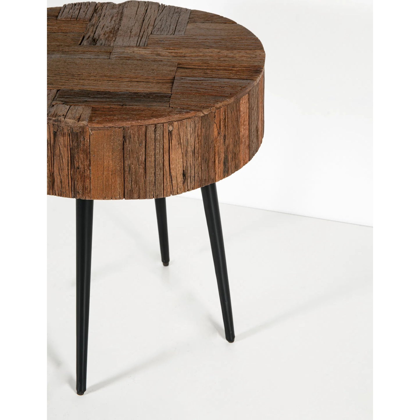 006 SI-2243023 | Closeup | Palm Desert Reclaimed Wood Modern Side Table by World Interiors in brown and natural. Made from reclaimed wood, iron in a unique style.