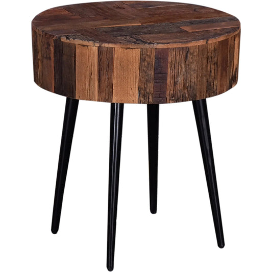 Palm Desert Reclaimed Wood Modern Side Table by World Interiors in brown and natural. Made from reclaimed wood, iron in a cottage & farmhouse style.