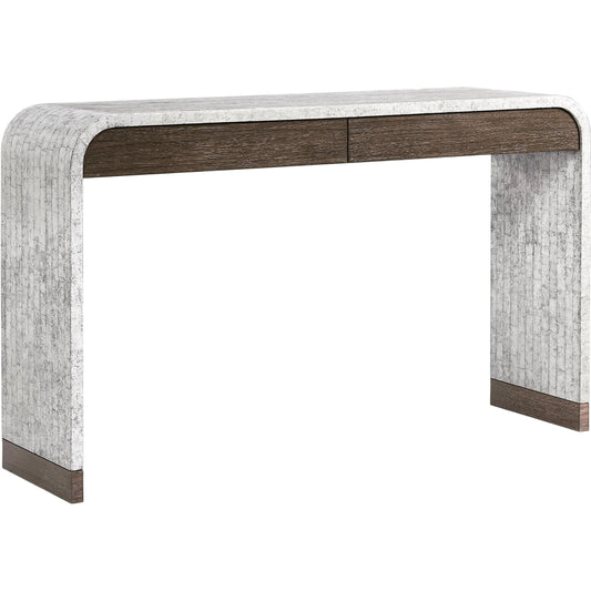 Gaia Console Table by Jonathan Charles in white smoke eggshell. Made from egg shell in a modern style.