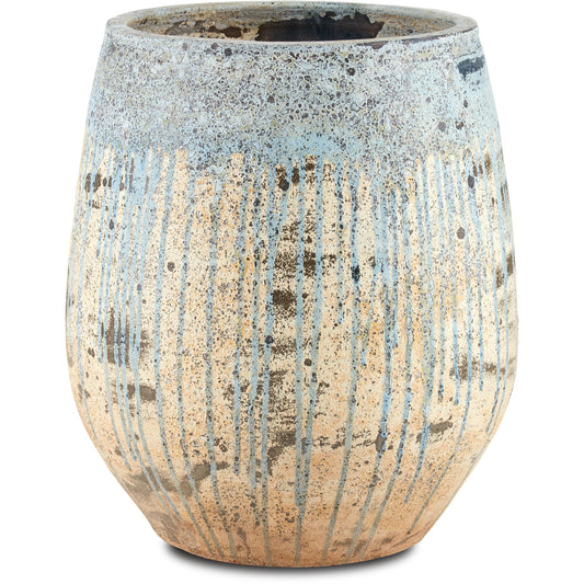 Sicilia Antique Blue Drip Planter by Currey and Company. Made from terracotta in a modern style.