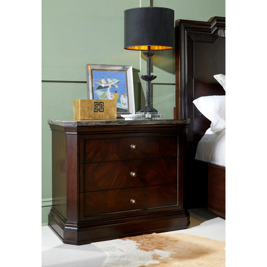 Revival Bachelor's Chest by A.R.T. Furniture in brown and napa mahogany. Made from rubberwood solids, quarter mahogany veneer, stone, resin, metal in a traditional style.