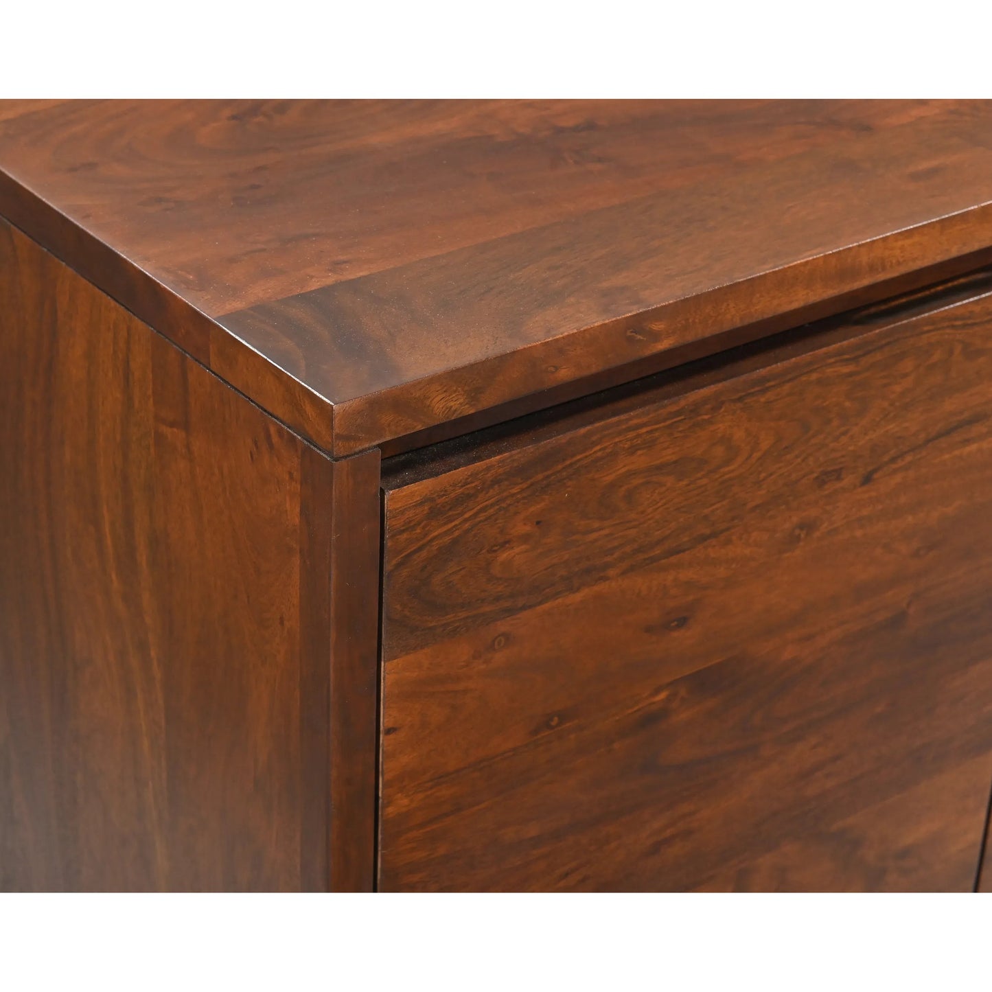 008 SI-2242905 | Closeup | Knoxville 54" Sideboard by World Interiors in browns and walnut. Made from acacia wood iron in a transitional style.