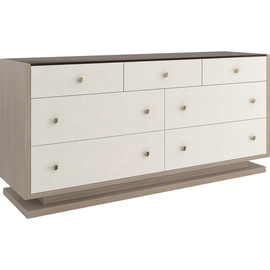 003 SI-2162859 | Primary Silo | Calypso Dresser by Caracole in ivory and ivory craze, dry martini. Made from poplar, glass, koto in a modern style.