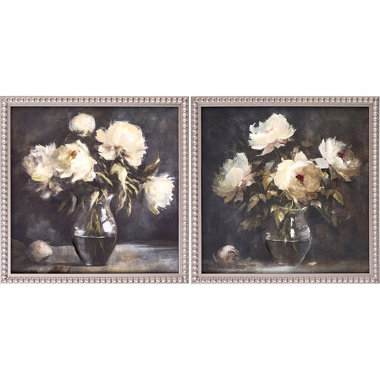 Flores Framed Art (Set of 2) by Livabliss in main: charcoal, white, gray; frame: and hand painted. Made from canvas, polystyrene in a traditional style.