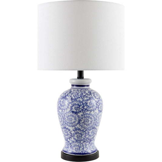 001 SI-2530314 | Primary Silo | Florezia Accent Table Lamp by Livabliss in white, blue and glazed, painted. Made from ceramic, steel, linen, polyester, iron in a unique style.