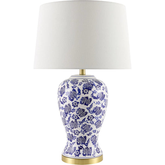 001 SI-2530315 | Primary Silo | Florezia Accent Table Lamp by Livabliss in blue, white and glazed, plated. Made from ceramic, steel, linen, polyester, iron in a unique style.