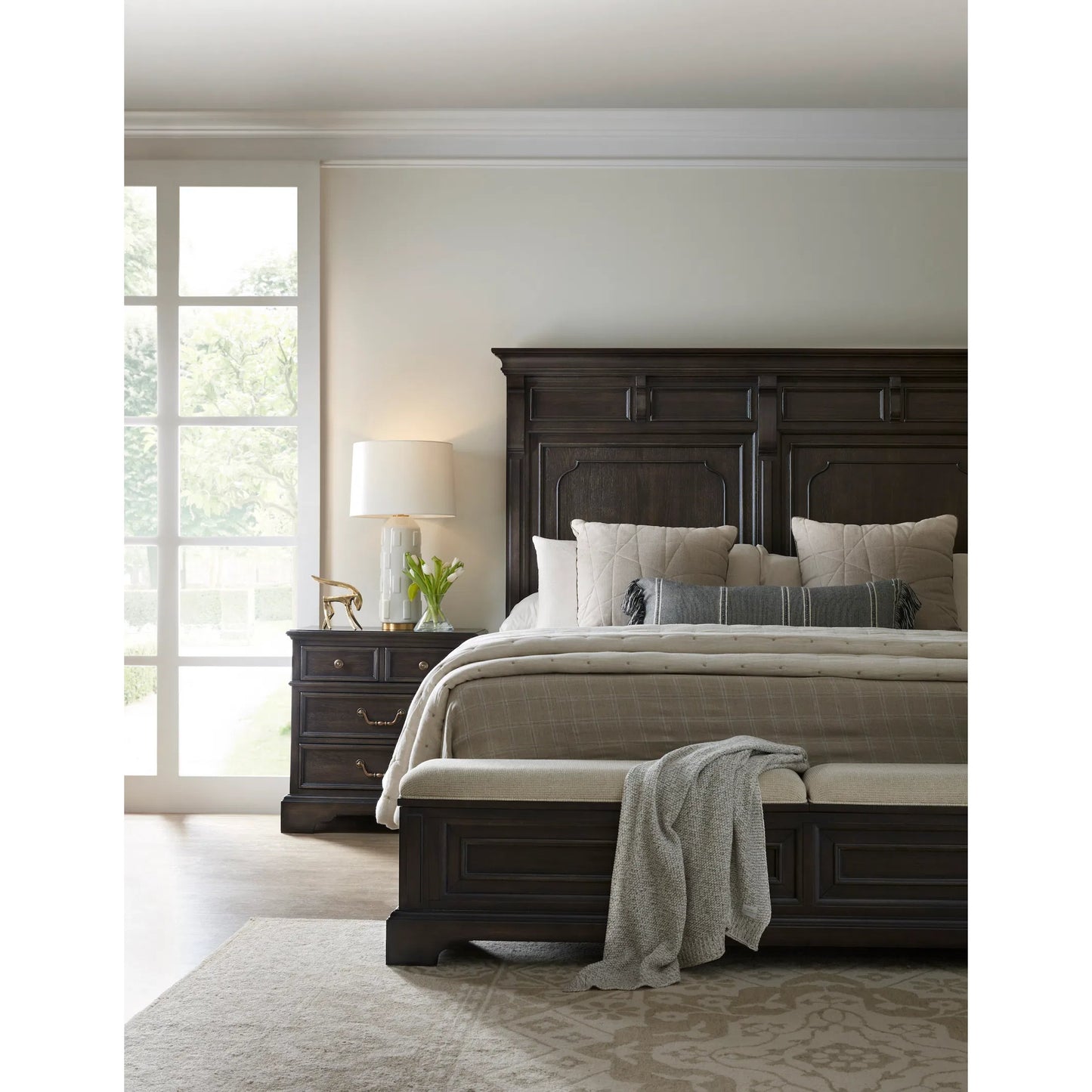 011 SI-2383566,SI-2383567,SI-2383568 | Lifestyle | Hickory Creek Storage Bed by Pulaski Furniture in brown velvet. Made from split heart cathedral hickory veneers in a unique style.