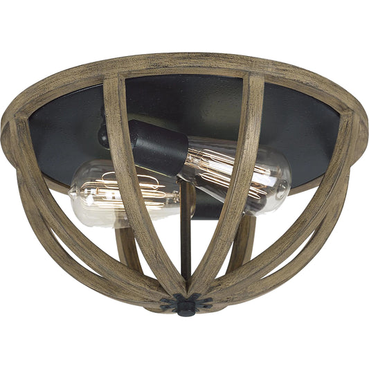 Allier Flushmount by Generation Lighting in weathered oak wood, antique forged iron. Made from steel in a transitional style.