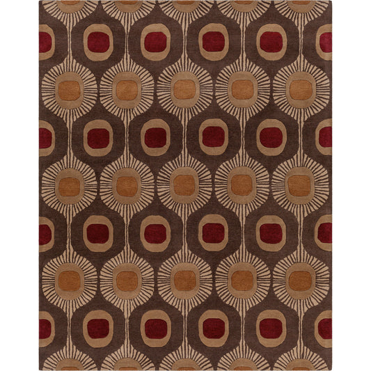 Forum Rug - 1321 by Livabliss in dark brown, tan, brown, burgandy. Made from 100% wool in a unique style.
