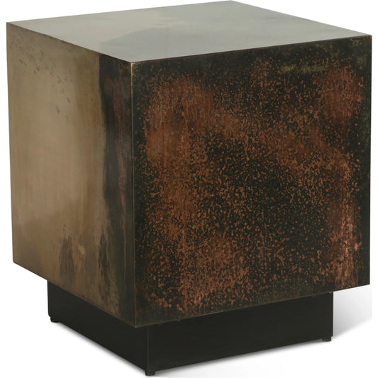 St. George Square Side Table by World Interiors in black and oxidized black. Made from reclaimed iron in a modern style.