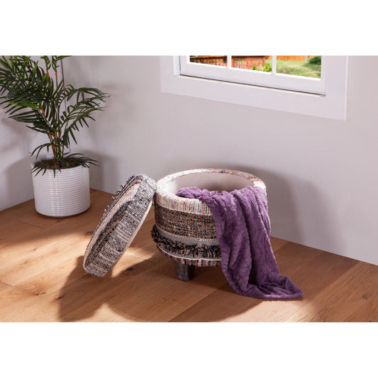 Algiers Storage Stool by World Interiors in multi-color and distressed. Made from mdf, viscose, cotton blend fabric, pu foam in a eclectic & global style.