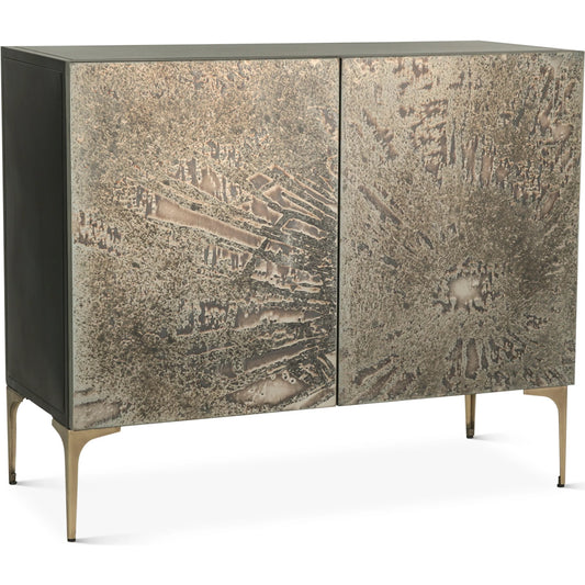 Odessa Two Door Buffet by World Interiors in brass patina. Made from iron in a modern style.