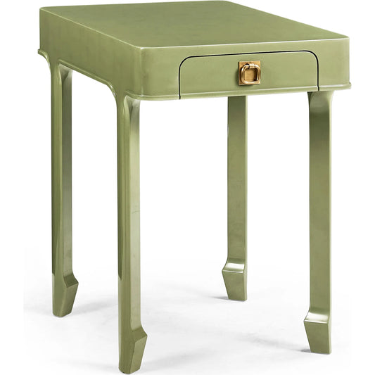 Polly Avo Rectangular End Table by Jonathan Charles in dor green lacquer. Made from beech in a eclectic & global style.