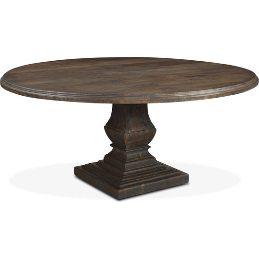 Toulon 72" Round Dining Table by World Interiors in vintage brown. Made from mango wood in a traditional style.