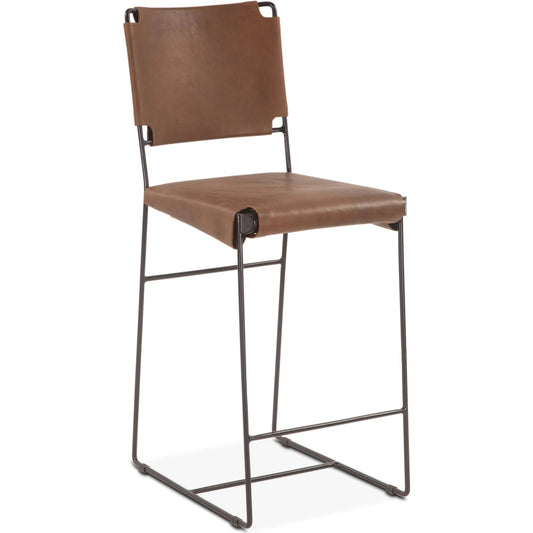 Melbourne Buffalo Leather Counter Chair by World Interiors in natural brown. Made from reclaimed iron top, top grain leather in a traditional style.