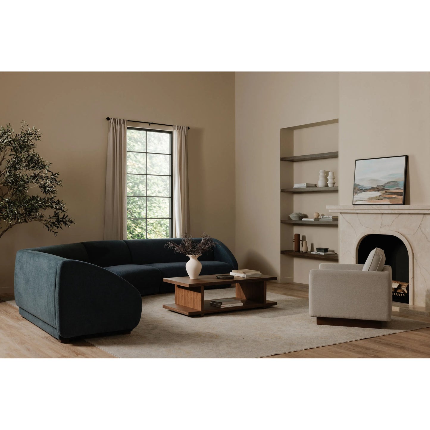 016 SI-2368407 | Lifestyle | Vernon Accent Chair by Moe's Home Collection. Made from upholstery: 100% polyester, walnut tone veneer base, solid beech, plywood frame, foam, fiber seat in a unique style.