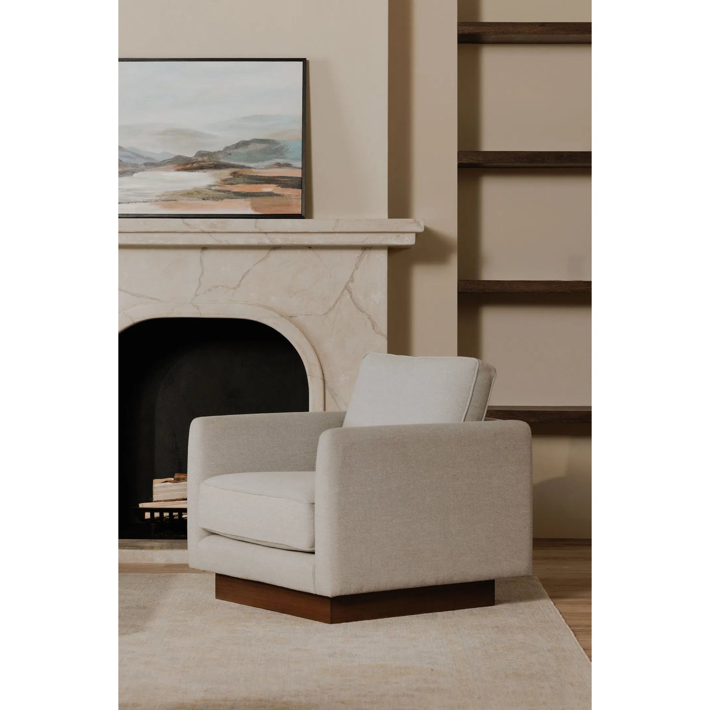 015 SI-2368407 | Lifestyle | Vernon Accent Chair by Moe's Home Collection. Made from upholstery: 100% polyester, walnut tone veneer base, solid beech, plywood frame, foam, fiber seat in a unique style.
