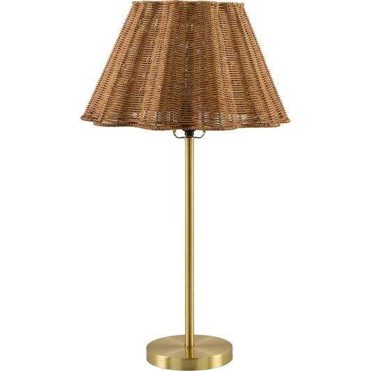 Foix Accent Table Lamp by Livabliss in brass. Made from iron, rattan in a rustic style.