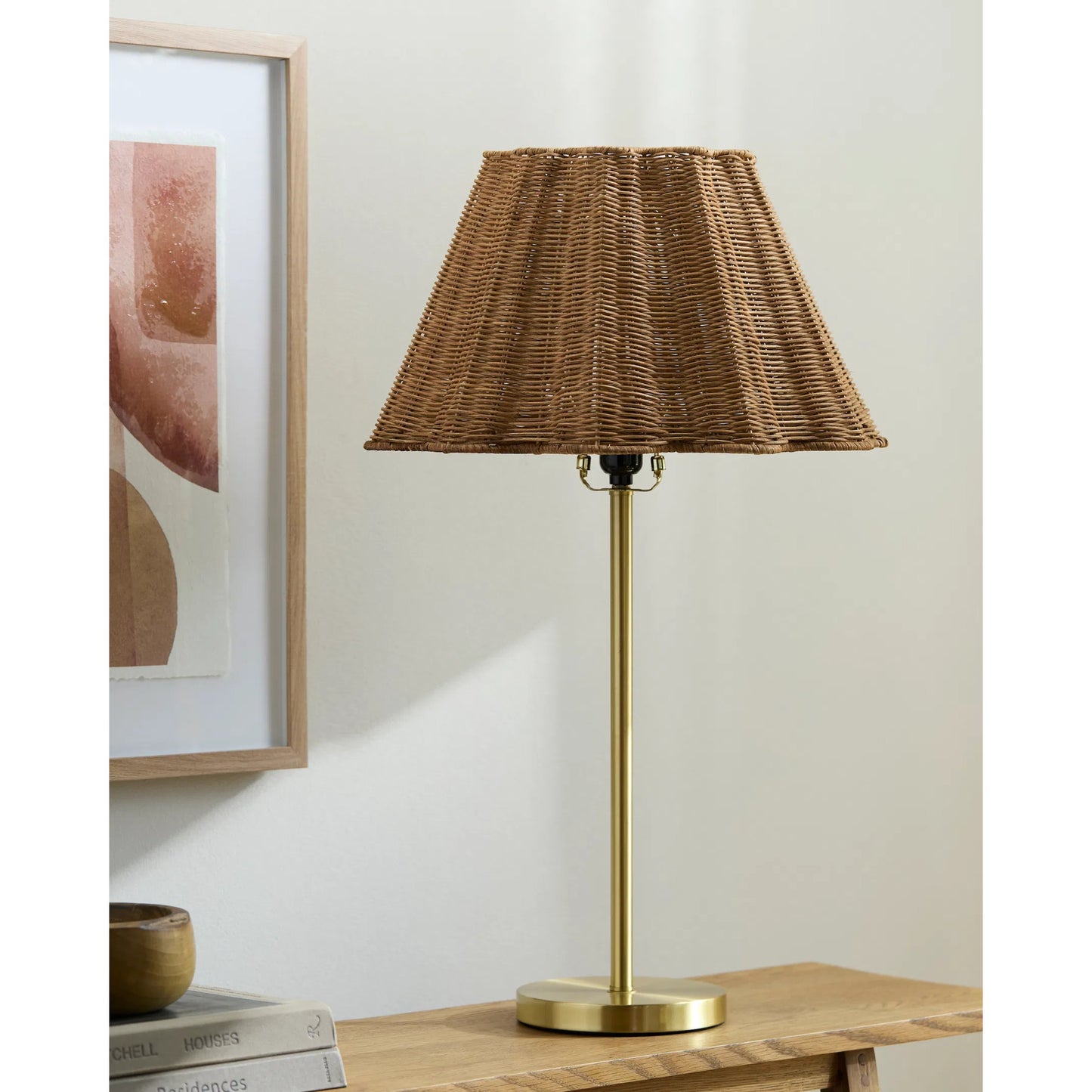 002 SI-2258404 | Lifestyle | Foix Accent Table Lamp by Livabliss in brass. Made from iron, rattan in a rustic style.