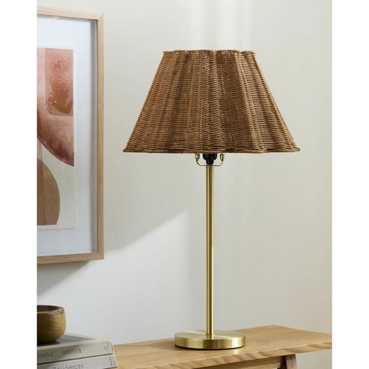 Foix Accent Table Lamp by Livabliss in brass. Made from iron, rattan in a rustic style.
