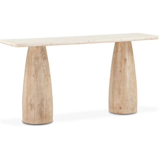Palm Desert Console Table by World Interiors in white and white wash. Made from mango wood, marble in a modern style.