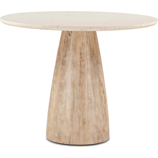 Palm Desert White Marble Gathering Table by World Interiors in white and whitewash. Made from mango wood marble in a transitional style.
