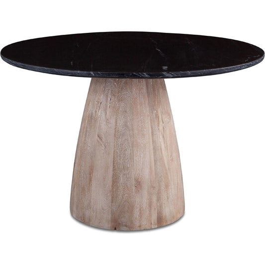 Palm Desert Marble Dining Table with Washed Wood Base by World Interiors. Made from marble and mango wood in a modern style.